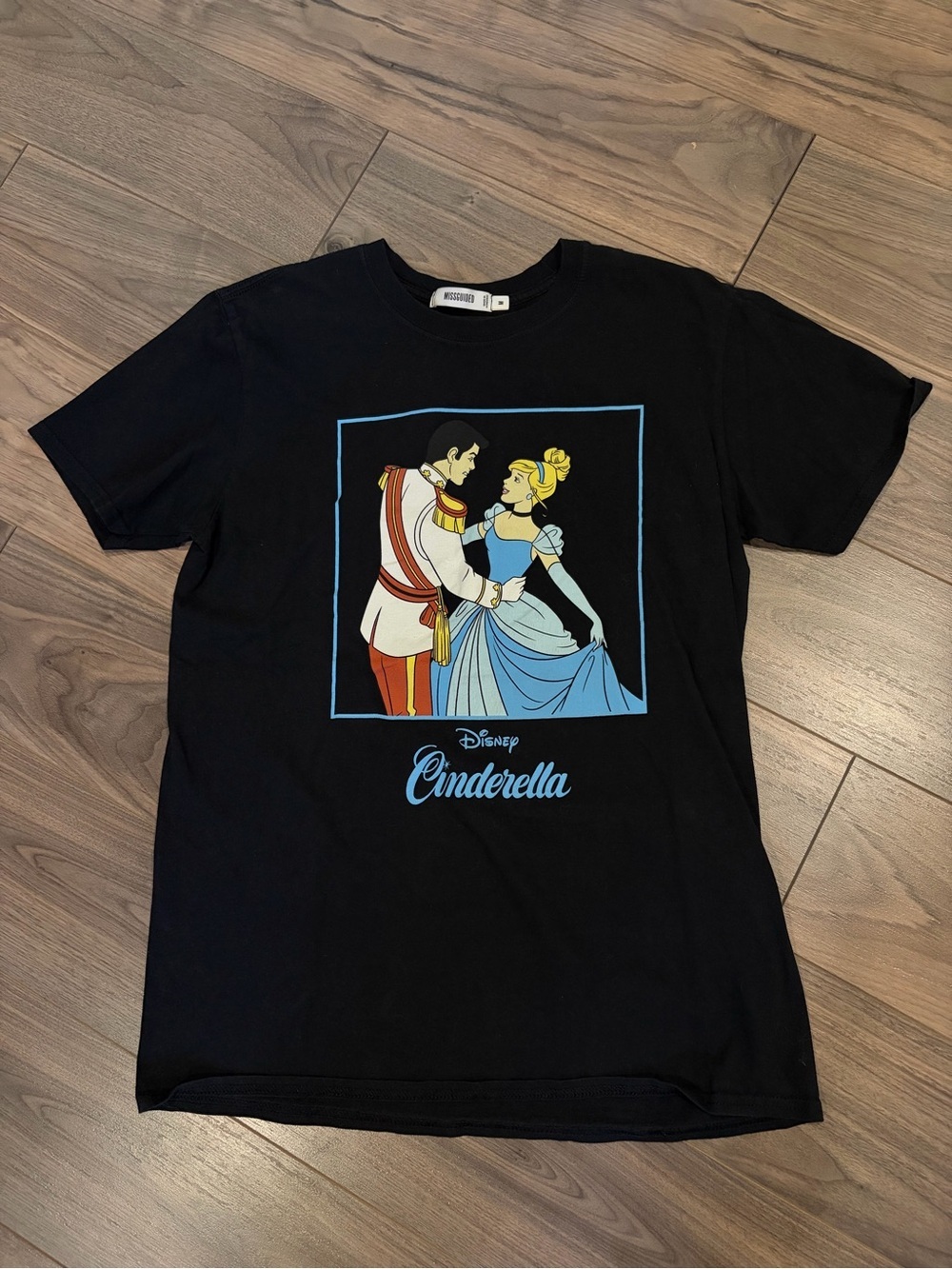 Disney Black Cinderella Graphic Tee with Blue and Yellow Accents
